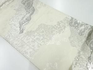 アンティーク　露芝に草花・古典柄模様織出し袋帯（材料）